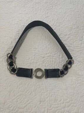 Vintage SANDY DUFTLER DESIGNS Belt Black Leather w/Silver Tone Circles Size M